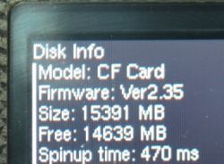 diskinfo von Rockbox zeigt es: Der DAP läuft mit einer CF-Karte :-)